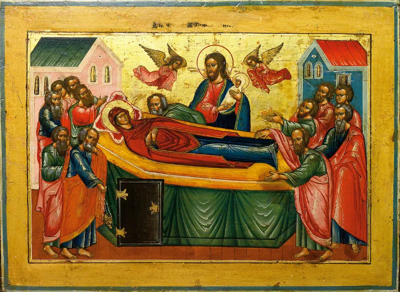 icône de la Dormition de la Mère de Dieu célébrée le 15 août